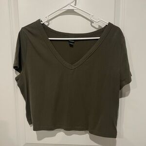 XXL Olive Green V-Neck Women's Top